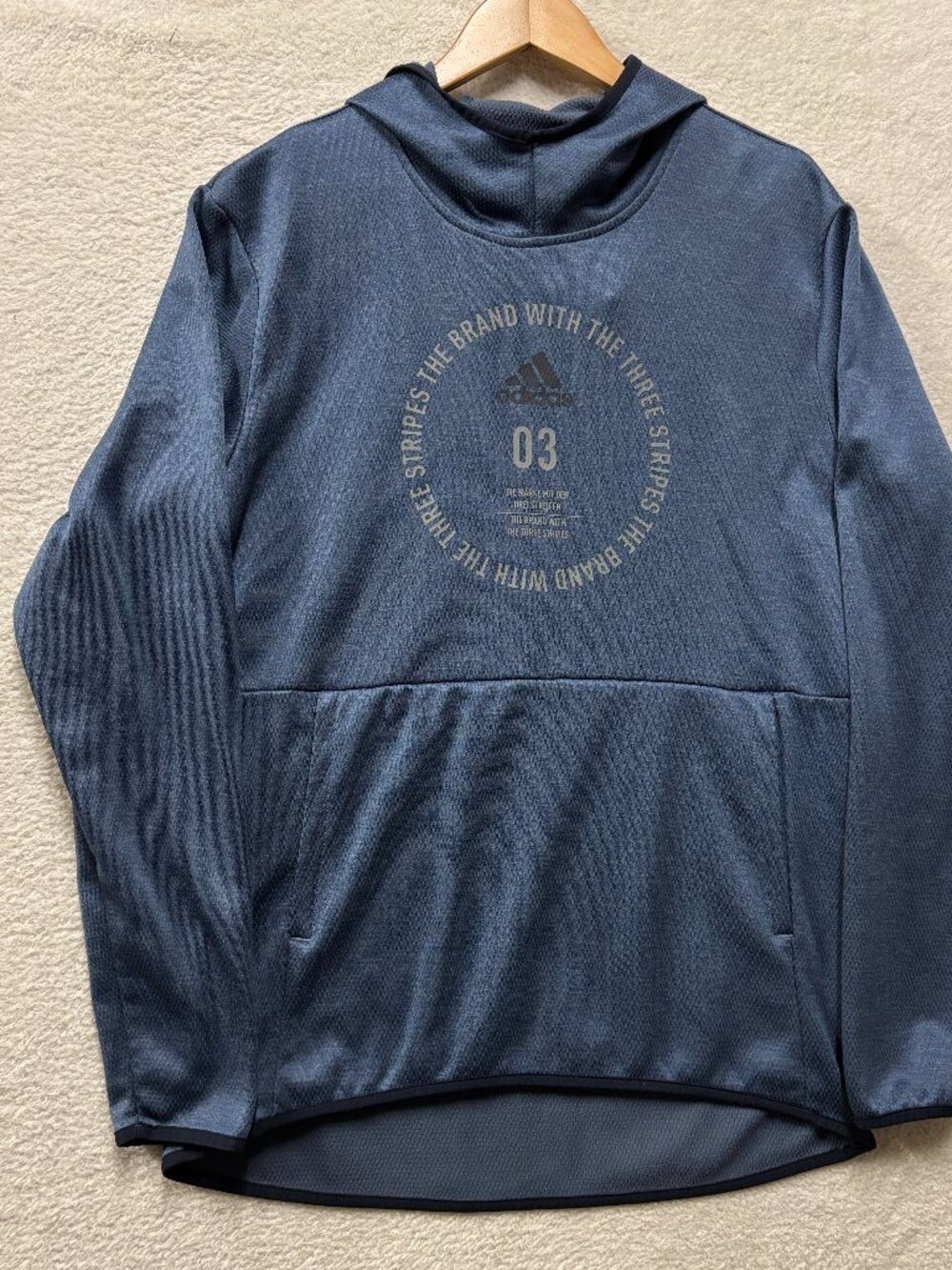 Adidas Team Issue Mens L 22x29.5 Blue Climalite Pullover Hoodie EI8381